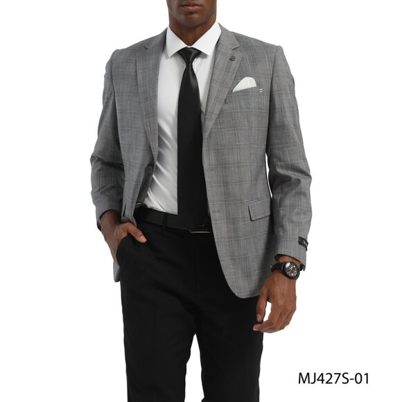 Grey Textured Windowpane Notch Lapel Slim Fit Tazzio Men's Jacket - Picture 4 of 4